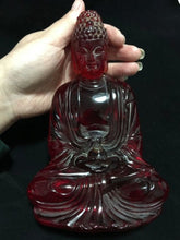 Load image into Gallery viewer, 7''H- Chinese Natural Antique Exquisite GEOMANTIC AMBER Handcarved Sculpture Buddha Statue