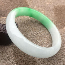 Load image into Gallery viewer, 10% OFF- 57/58/59mm Certified Natural White Green Jadeite Emerald A*Jade HandCarved Bracelet Bangle GX3218