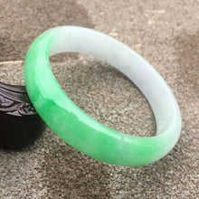 Load image into Gallery viewer, 10% OFF- 55/56/57mm Certified Natural White Green Jadeite Emerald A*Jade HandCarved Bracelet Bangle GX3230