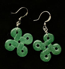 Load image into Gallery viewer, 10% OFF- Certified Natural Jadeite Emerald A Jade Pair of Chinese Silver Tone Jade Dangle Pierced Earrings 1 3/4" A005 with Gift Box