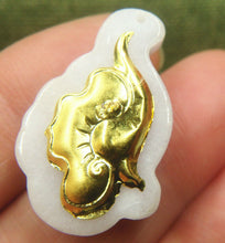 Load image into Gallery viewer, 10% OFF- Certified Natural Gold &amp; Icy Jadeite Emerald A*Jade HandCarved Tablet Ruyi 吉祥如意 Pendant Y0279