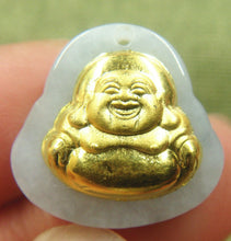 Load image into Gallery viewer, 10% OFF- Certified Natural Gold &amp; Icy Jadeite Emerald A*Jade HandCarved Tablet Happy Buddha 佛 Pendant Y0284