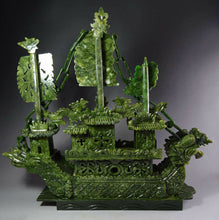 Load image into Gallery viewer, 14.57in/370mm H- Chinese Genuine Natural Green Jade HandCarved Dragon Boat Statue