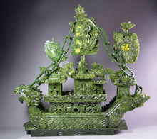 Load image into Gallery viewer, 14.57in/370mm H- Chinese Genuine Natural Green Jade HandCarved Dragon Boat Statue
