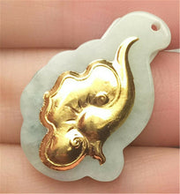 Load image into Gallery viewer, 10% OFF- Certified Natural Gold &amp; Icy Jadeite Emerald A*Jade HandCarved Tablet Ruyi 吉祥如意 Pendant N0765
