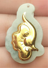 Load image into Gallery viewer, 10% OFF- Certified Natural Gold &amp; Icy Jadeite Emerald A*Jade HandCarved Tablet Ruyi 吉祥如意 Pendant N0765