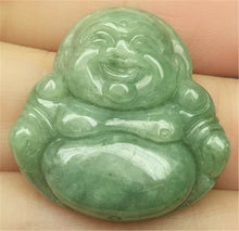 Load image into Gallery viewer, 10% OFF- Certified Natural Oily Green Jadeite Emerald A*Jade Handcarved Happy Buddha Pendant N1175