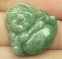 Load image into Gallery viewer, 10% OFF- Certified Natural Oily Green Jadeite Emerald A*Jade Handcarved Happy Buddha Pendant N1175