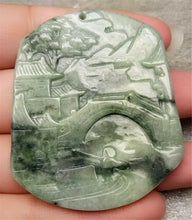 Load image into Gallery viewer, 10% OFF- Certified Natural Jadeite Emerald A*Jade HandCarved Landscape painting 山水画 Pendant N2118