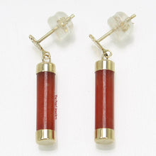 Load image into Gallery viewer, 10% OFF- A Pair of 14k Solid Yellow Gold Blessing Dangle Tube Shaped Red Jadeite A Jade Stud Earrings TPJ