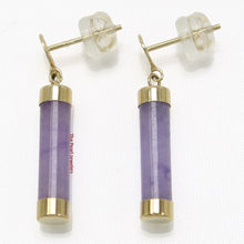 Load image into Gallery viewer, 10% OFF- A Pair of 14k Solid Yellow Gold Blessing Dangle Tube Shaped Lavender Jadeite A Jade Stud Earrings TPJ