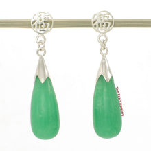 Load image into Gallery viewer, 10% OFF- A Pair of Solid Sterling Silver 925 Good Luck Green Jadeite A Jade Dangle Stud Earrings TPJ