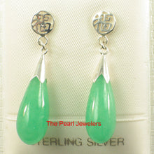 Load image into Gallery viewer, 10% OFF- A Pair of Solid Sterling Silver 925 Good Luck Green Jadeite A Jade Dangle Stud Earrings TPJ