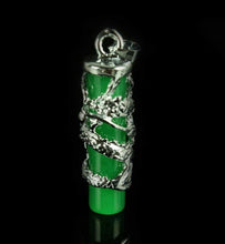 Load image into Gallery viewer, 10% OFF- Certified Natural Jadeite Emerald A Jade HandCarved Tube Jade Dragon Silver Pendant