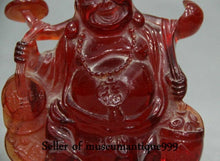 Load image into Gallery viewer, 6''H- Chinese Natural Antique Exquisite GEOMANTIC AMBER Handcarved Sculpture Laugh Buddha Statue