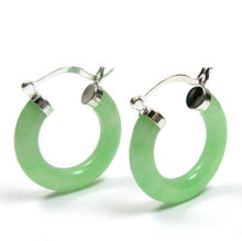 Load image into Gallery viewer, 10% OFF- A Pair of Solid Sterling Silver 925 Good Luck Green Jadeite A Jade Silver Snap Closure Hoop Earrings