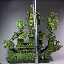 Load image into Gallery viewer, 14.57in/370mm H- Chinese Genuine Natural Green Jade HandCarved Dragon Boat Statue