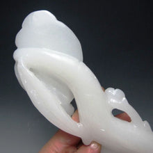 Load image into Gallery viewer, 10''Height-Chinese Genuine Natural White Jade Hand-Carved Lingzhi &amp; Ruyi Statue (Medium)