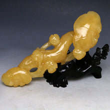 Load image into Gallery viewer, 10''Height-Chinese Genuine Natural Yellow Jade Hand-Carved Lingzhi &amp; Ruyi Statue (Medium)