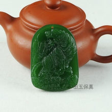 Load image into Gallery viewer, Certified Natural Green Hetain Jade HandCarved Tiger Pendant