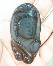 Load image into Gallery viewer, Certified Natural Icy Obsidian Emerald Jade GuanYin Pendant