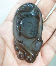 Load image into Gallery viewer, Certified Natural Icy Obsidian Emerald Jade GuanYin Pendant