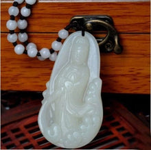 Load image into Gallery viewer, Certified Natural Chinese White Emerald Jade Guanyin Pendant