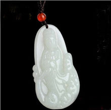 Load image into Gallery viewer, Certified Natural Chinese White Emerald Jade Guanyin Pendant