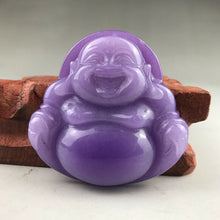 Load image into Gallery viewer, Certified Natural Icy Purple Jadeite Emerald A*Jade HandCarved Tablet Buddha 佛 Pendant A1940 with Gift Box