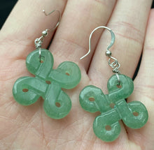 Load image into Gallery viewer, Certified Natural Jadeite Emerald A Jade Pair of Chinese Silver Tone Jade Dangle Pierced Earrings 1 3/4" A005 with Gift Box
