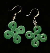 Load image into Gallery viewer, Certified Natural Jadeite Emerald A Jade Pair of Chinese Silver Tone Jade Dangle Pierced Earrings 1 3/4" A005 with Gift Box