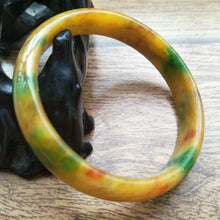 Load image into Gallery viewer, 56/57/58mm Certified Natural Yellow Green Jadeite Emerald A Jade HandCarved Bracelet Bangle F318