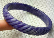 Load image into Gallery viewer, 58/59/60mm Certified Natural Purple Jadeite Emerald A Jade HandCarved Coarse Drill Bracelet Bangle A1940