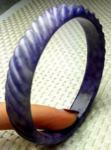 Load image into Gallery viewer, 58/59/60mm Certified Natural Purple Jadeite Emerald A Jade HandCarved Coarse Drill Bracelet Bangle A1940