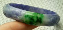Load image into Gallery viewer, 56/57/58mm Certified Natural Purple Green Jadeite Emerald A Jade HandCarved Dragon-Phoenix Bracelet Bangle A1940
