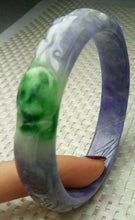Load image into Gallery viewer, 56/57/58mm Certified Natural Purple Green Jadeite Emerald A Jade HandCarved Dragon-Phoenix Bracelet Bangle A1940