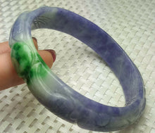 Load image into Gallery viewer, 56/57/58mm Certified Natural Purple Green Jadeite Emerald A Jade HandCarved Dragon-Phoenix Bracelet Bangle A1940