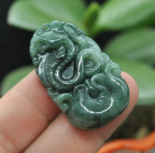 Load image into Gallery viewer, 10% OFF- Certified Natural Jadeite Emerald A*Jade HandCarved Lucky Snake Pendant Z6905