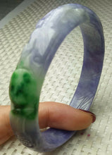 Load image into Gallery viewer, 56/57/58mm Certified Natural Purple Green Jadeite Emerald A Jade HandCarved Dragon-Phoenix Bracelet Bangle A1940