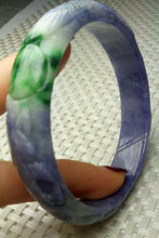 Load image into Gallery viewer, 56/57/58mm Certified Natural Purple Green Jadeite Emerald A Jade HandCarved Dragon-Phoenix Bracelet Bangle A1940