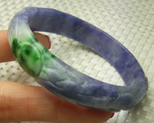 Load image into Gallery viewer, 56/57/58mm Certified Natural Purple Green Jadeite Emerald A Jade HandCarved Dragon-Phoenix Bracelet Bangle A1940