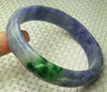 Load image into Gallery viewer, 56/57/58mm Certified Natural Purple Green Jadeite Emerald A Jade HandCarved Dragon-Phoenix Bracelet Bangle A1940