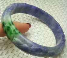 Load image into Gallery viewer, 56/57/58mm Certified Natural Purple Green Jadeite Emerald A Jade HandCarved Dragon-Phoenix Bracelet Bangle A1940