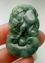 Load image into Gallery viewer, 10% OFF- Certified Natural Jadeite Emerald A*Jade HandCarved Lucky Ox Cow Pendant A3426