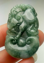 Load image into Gallery viewer, 10% OFF- Certified Natural Jadeite Emerald A*Jade HandCarved Lucky Ox Cow Pendant A3426