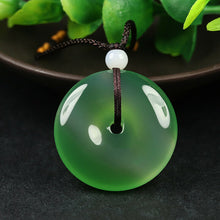Load image into Gallery viewer, 10% OFF- Certified Natural Icy Emerald A Jade Handcrafted Ping'an Circle Donut Pendant A168