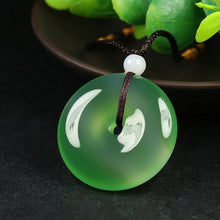 Load image into Gallery viewer, 10% OFF- Certified Natural Icy Emerald A Jade Handcrafted Ping'an Circle Donut Pendant A168