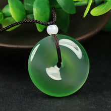 Load image into Gallery viewer, 10% OFF- Certified Natural Icy Emerald A Jade Handcrafted Ping'an Circle Donut Pendant A168