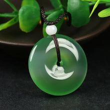 Load image into Gallery viewer, 10% OFF- Certified Natural Icy Emerald A Jade Handcrafted Ping'an Circle Donut Pendant A168