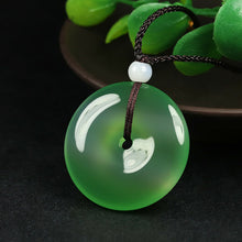 Load image into Gallery viewer, 10% OFF- Certified Natural Icy Emerald A Jade Handcrafted Ping'an Circle Donut Pendant A168